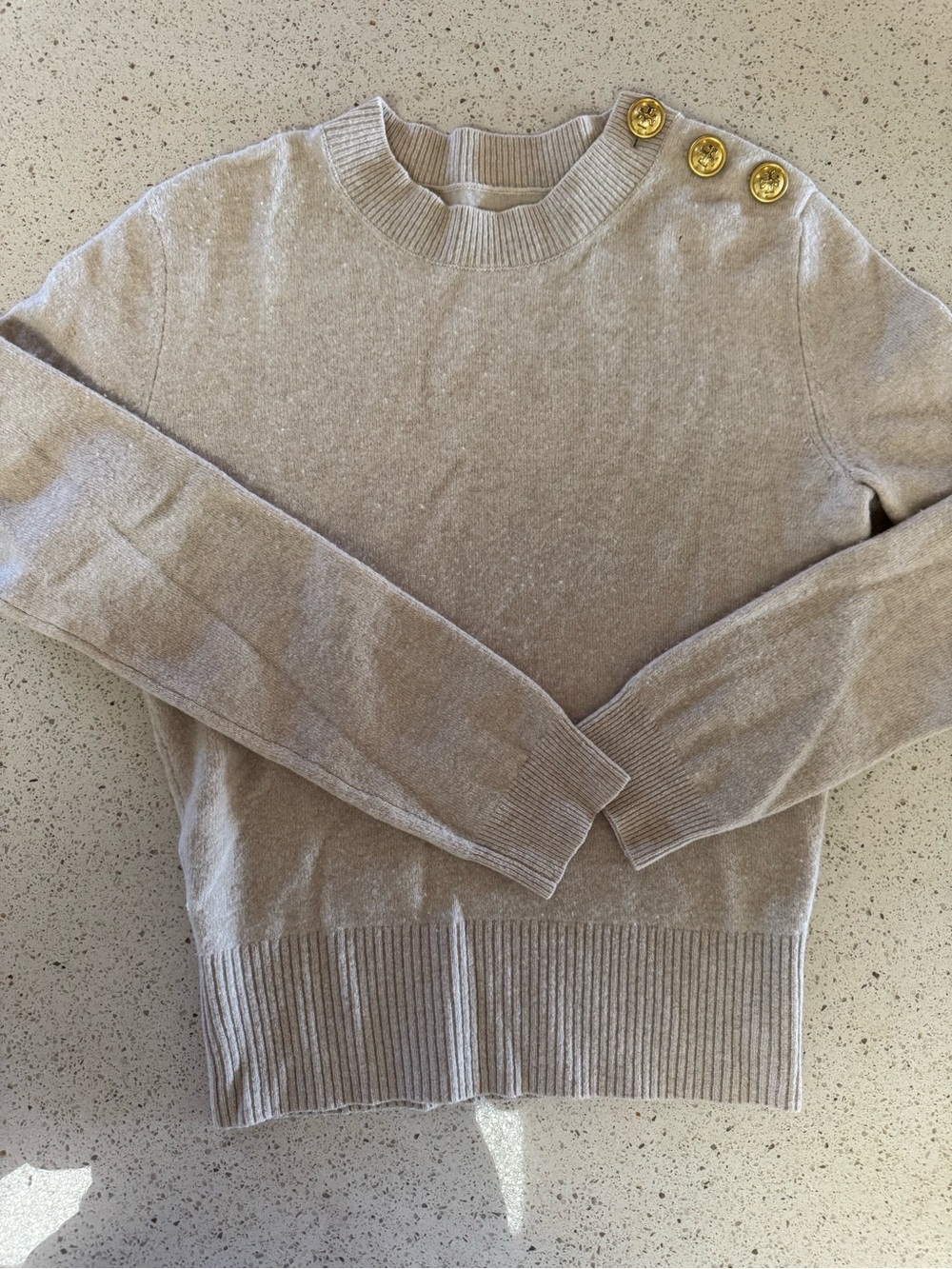 Tory Burch Beige Crewneck Sweater with Gold Shoulder Buttons